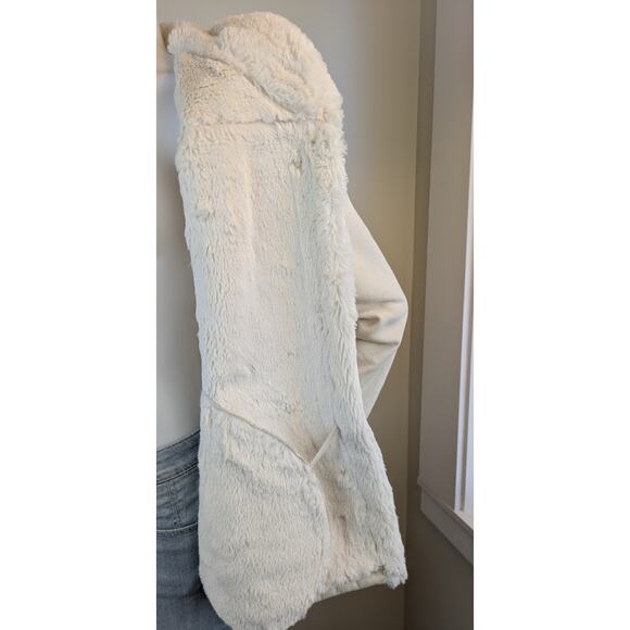 Jones New York Jacket Small Ivory Faux Shearling Trim Button Front Winter Cozy - Picture 9 of 12